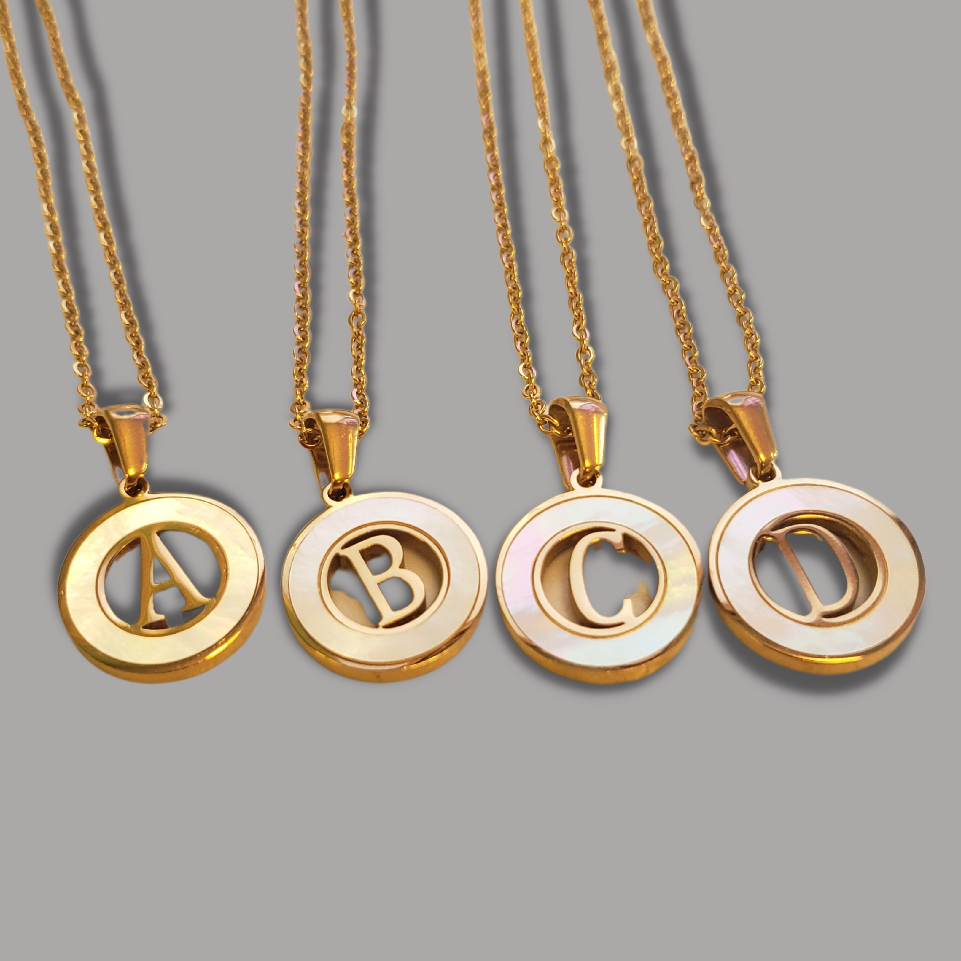 WHR01- White Mother Pearl + Gold Round Round Initial