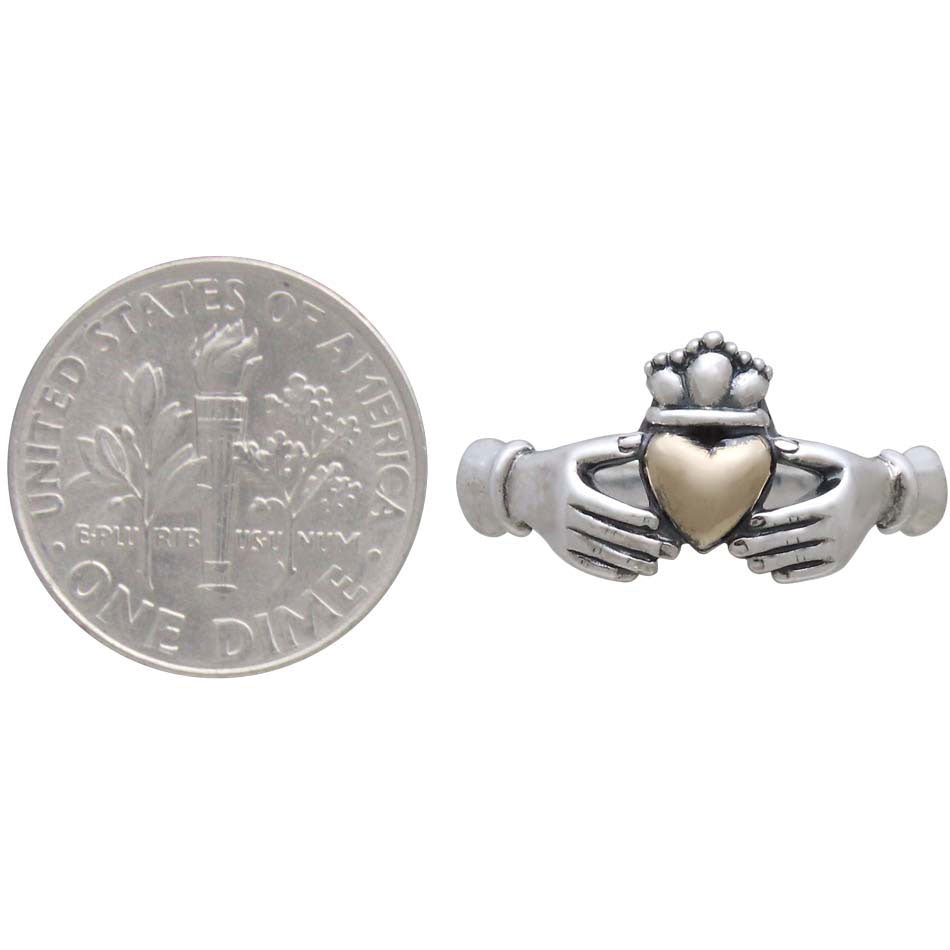 Sterling Silver Claddagh Ring with Bronze Heart - Poppies Beads n' More