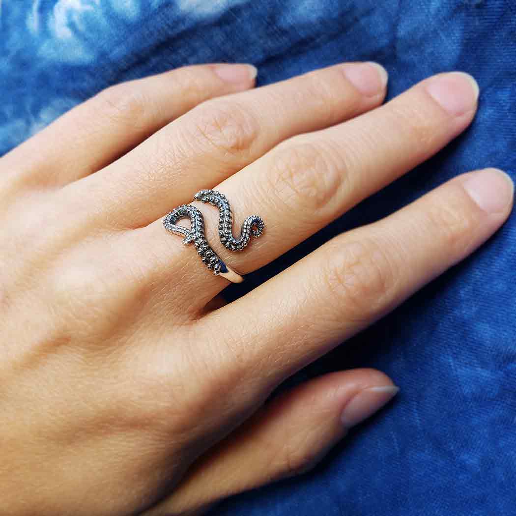 Sterling Silver Octopus Tentacle Adjustable Ring - Poppies Beads n' More