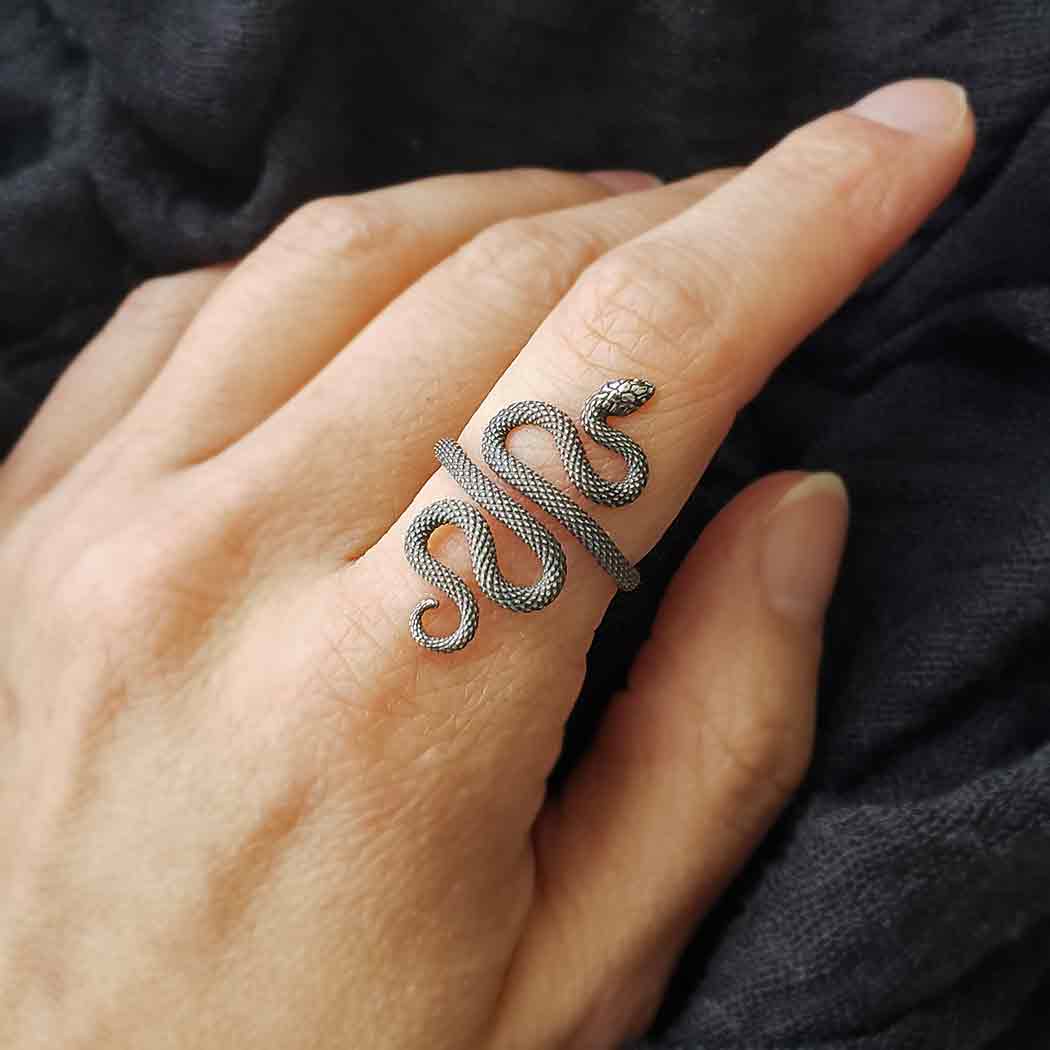 Sterling Silver Textured Adjustable Snake Ring - Poppies Beads n' More