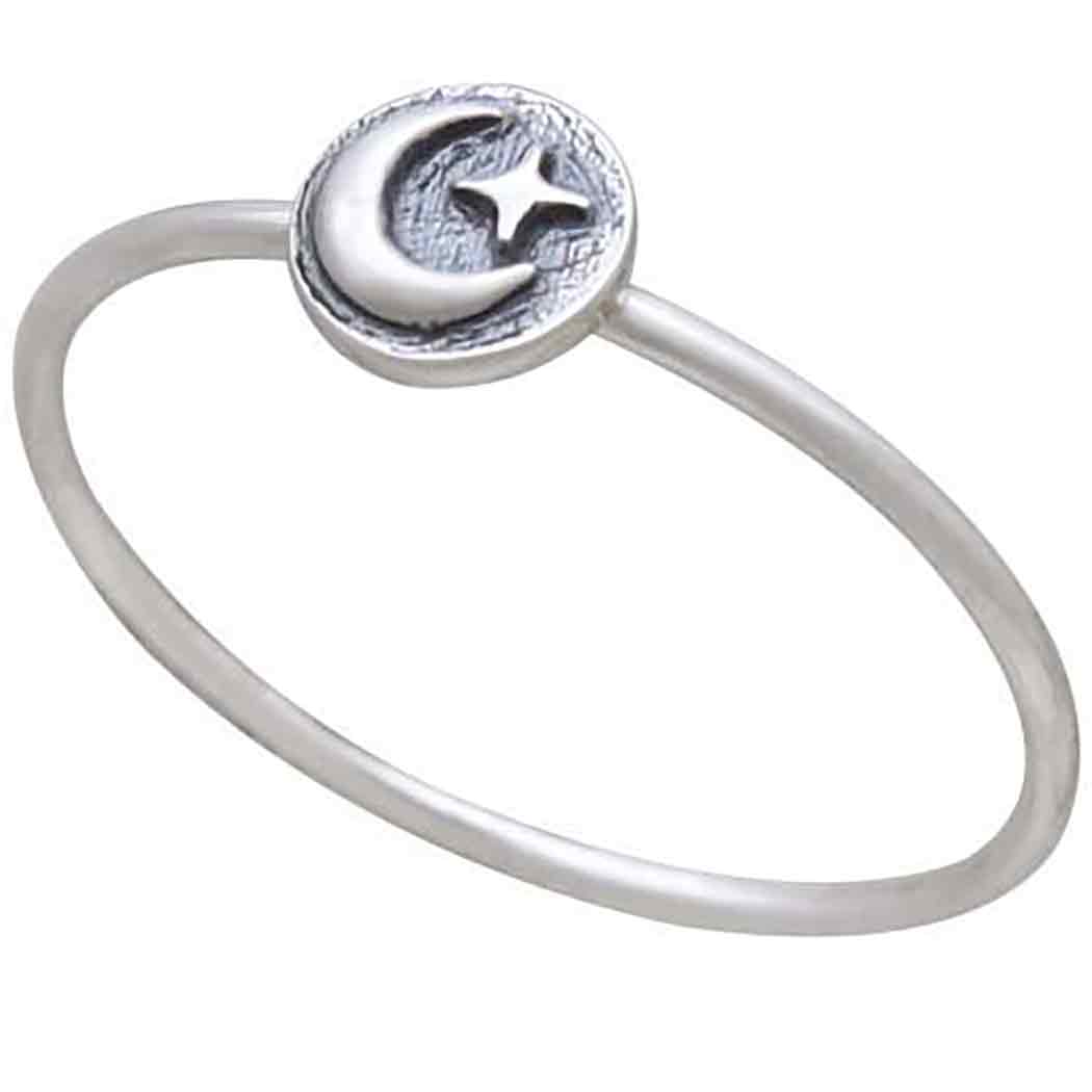 Sterling Silver Raised Moon and Star Stacking Ring - Poppies Beads n' More