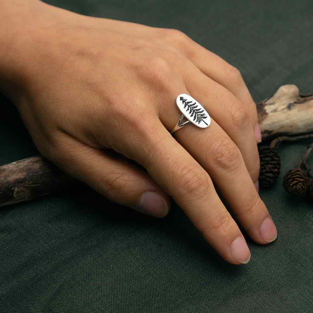 Sterling Silver Etched Pine Tree Ring - Poppies Beads n' More