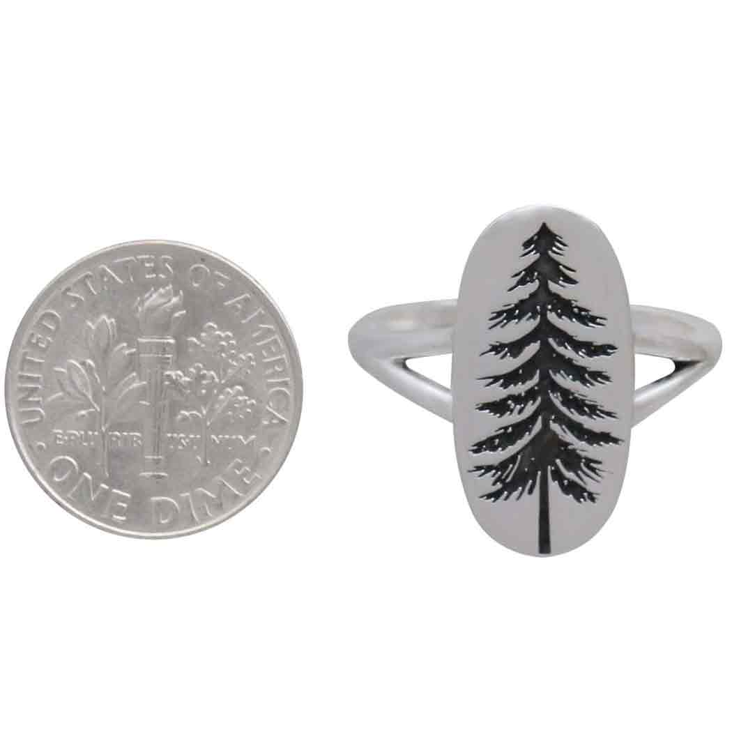 Sterling Silver Etched Pine Tree Ring - Poppies Beads n' More