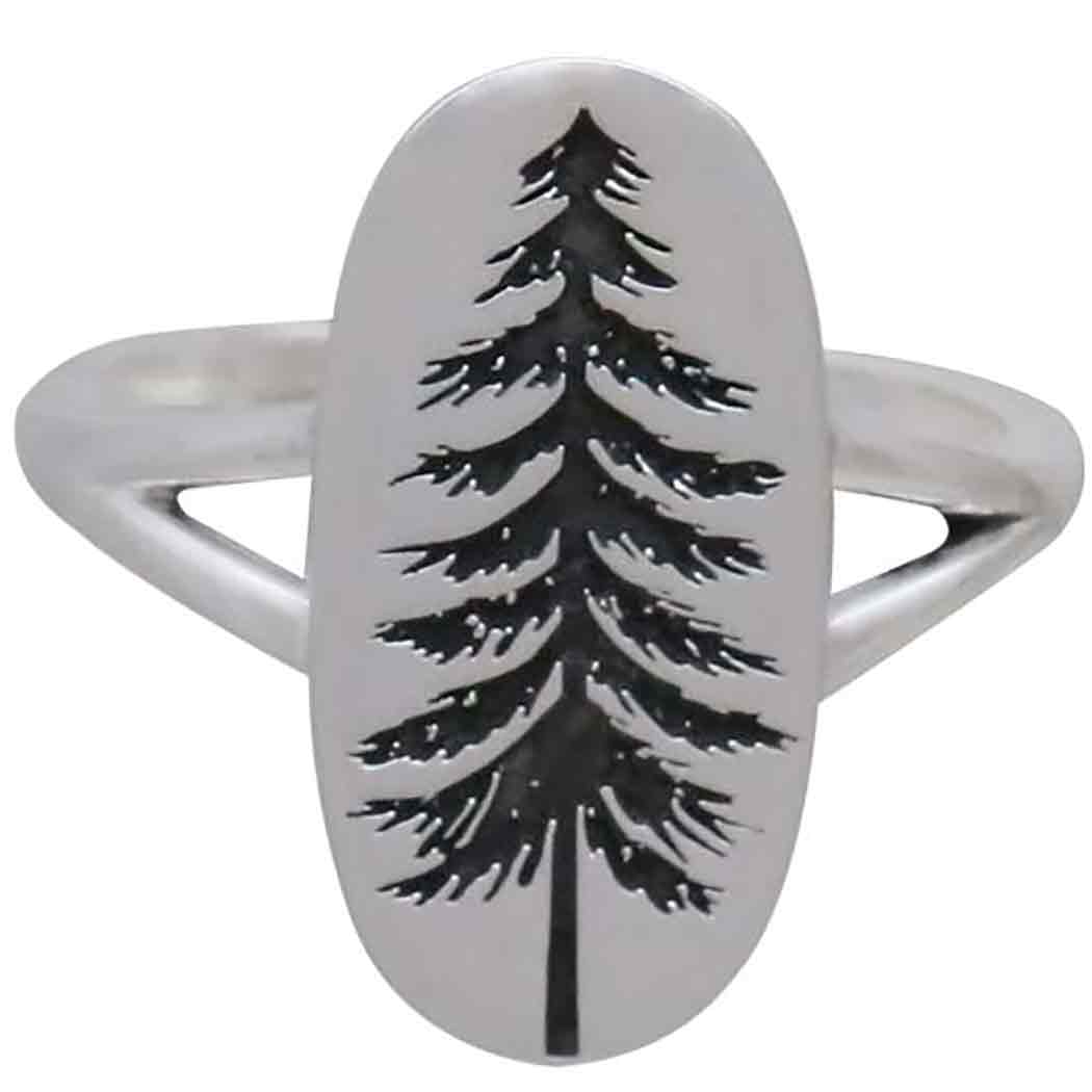 Sterling Silver Etched Pine Tree Ring - Poppies Beads n' More