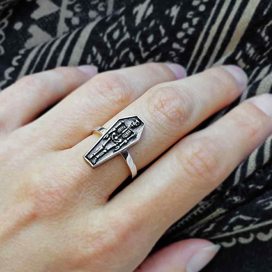 Sterling Silver Skeleton Coffin Ring - Poppies Beads n' More