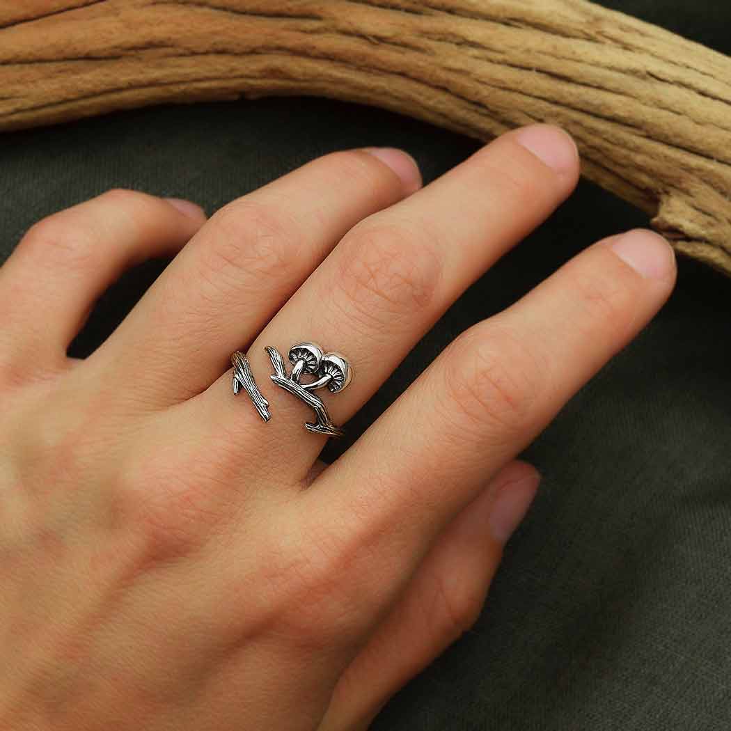 Sterling Silver Adjustable Branch and Mushroom Ring - Poppies Beads n' More