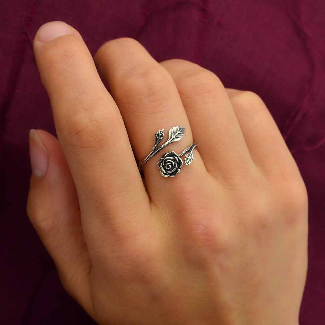 Sterling Silver Rose Adjustable Ring - Poppies Beads n' More