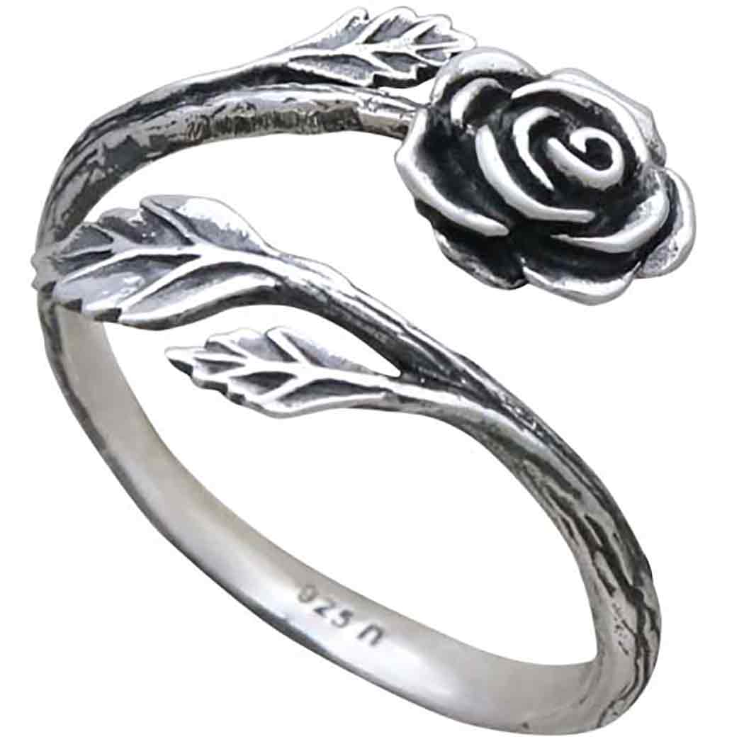 Sterling Silver Rose Adjustable Ring - Poppies Beads n' More