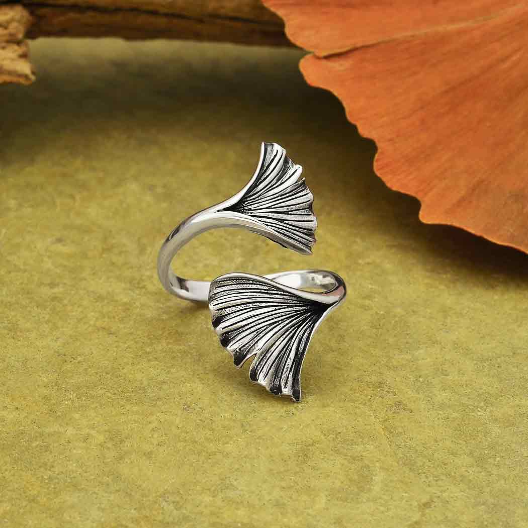 Sterling Silver Adjustable Ginkgo Leaf Ring - Poppies Beads n' More