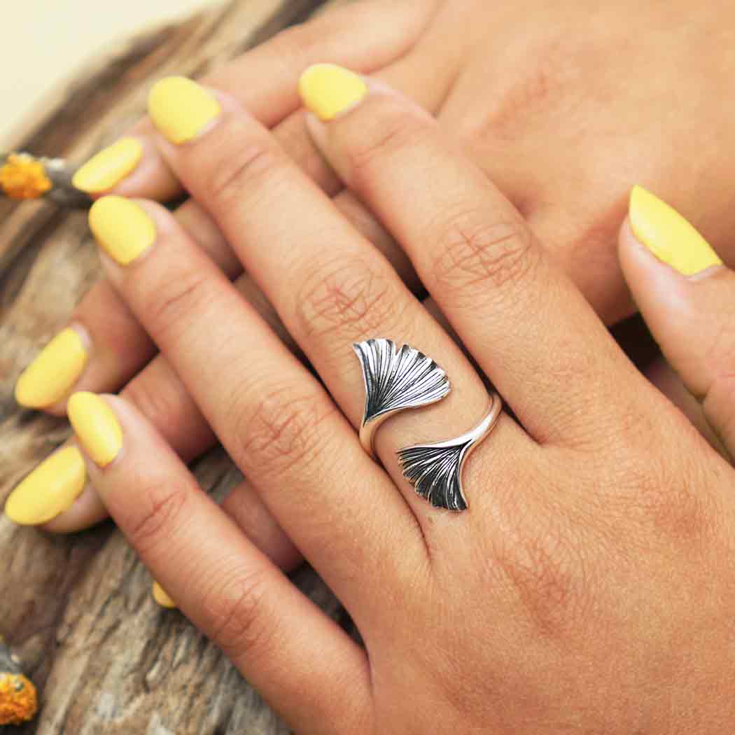 Sterling Silver Adjustable Ginkgo Leaf Ring - Poppies Beads n' More