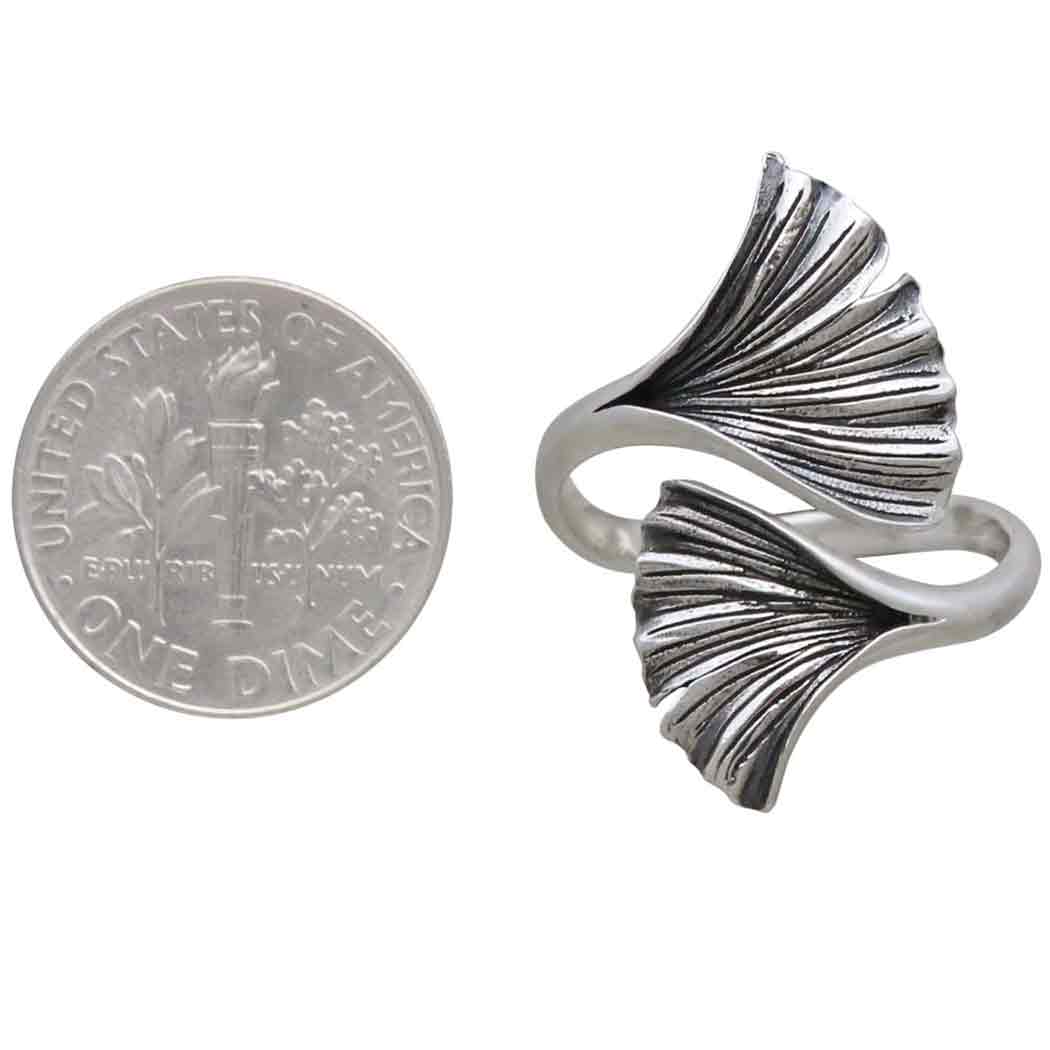 Sterling Silver Adjustable Ginkgo Leaf Ring - Poppies Beads n' More