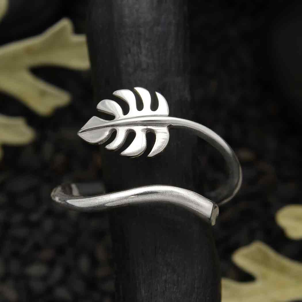 Sterling Silver Adjustable Monstera Leaf Ring - Poppies Beads n' More