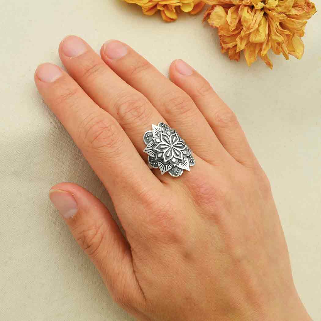 Sterling Silver Large Mandala Ring - Poppies Beads n' More