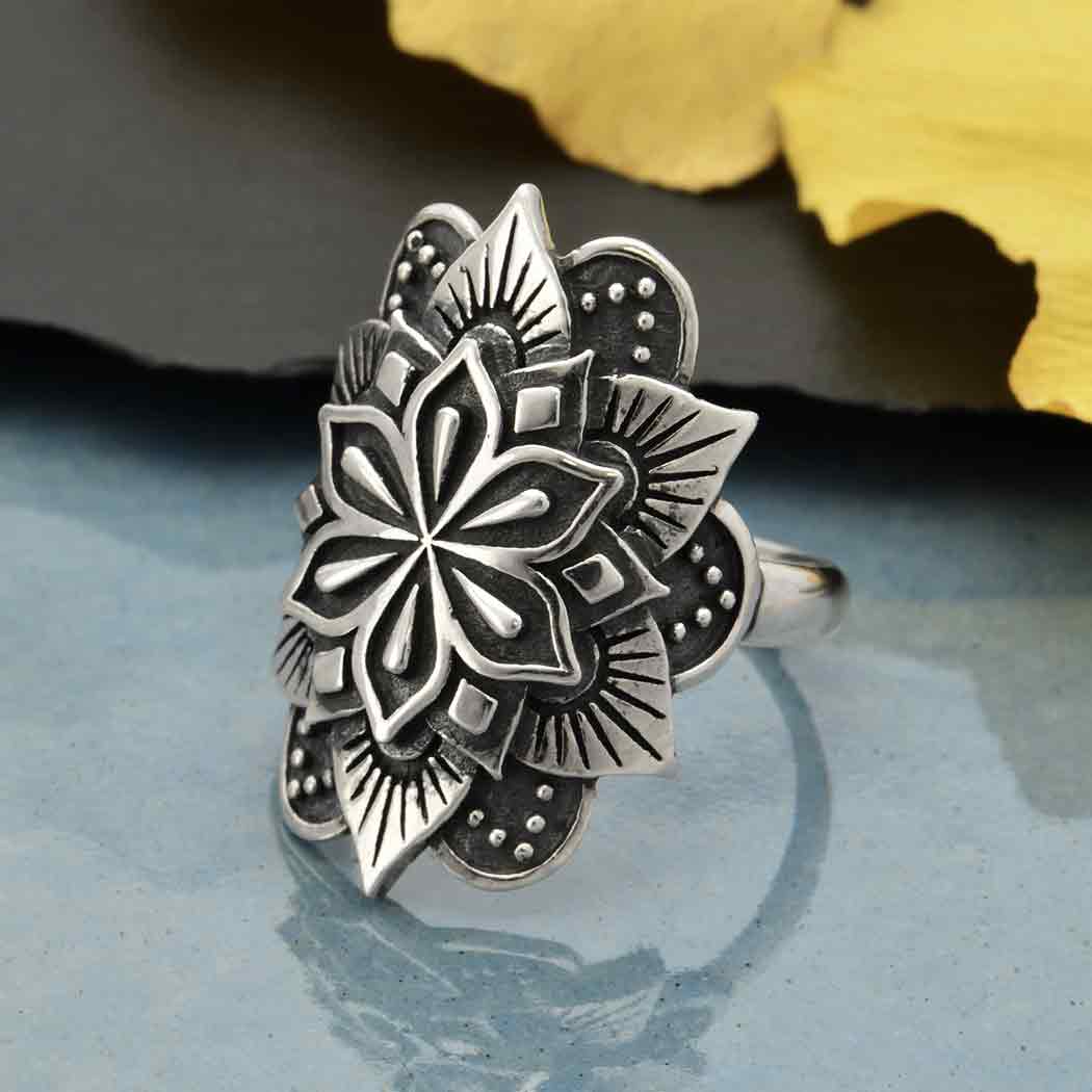 Sterling Silver Large Mandala Ring - Poppies Beads n' More