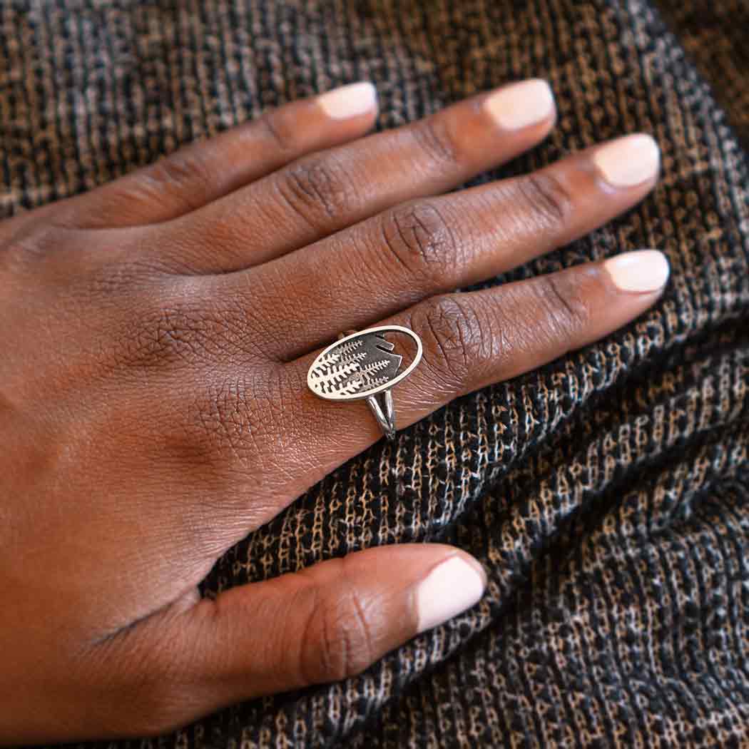 Sterling Silver Layered Trees and Mountains Oval Ring - Poppies Beads n' More