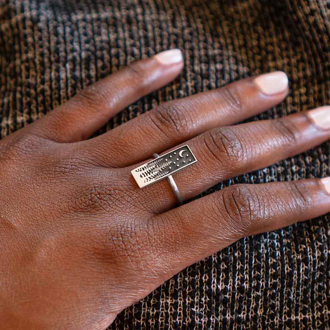 Sterling Silver Layered Trees Rectangle Ring - Poppies Beads n' More