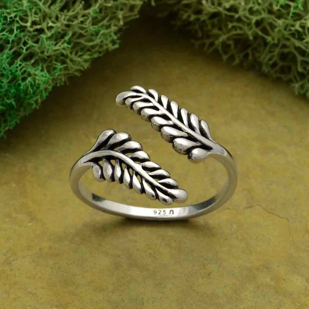 Sterling Silver Adjustable Sprig Leaf Ring - Poppies Beads n' More