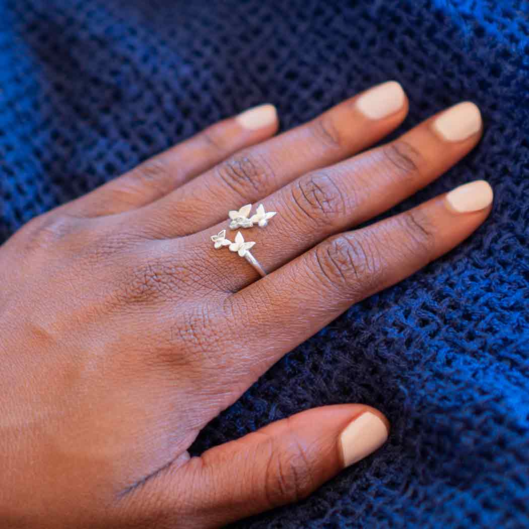 Sterling Silver Adjustable Butterfly Cluster Ring - Poppies Beads n' More