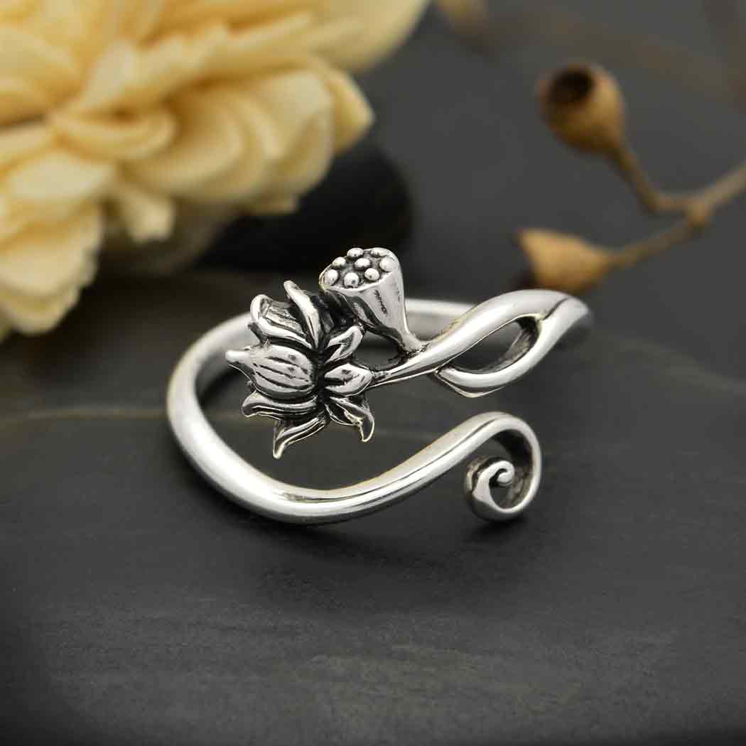 Sterling Silver Adjustable Lotus Ring - Poppies Beads n' More