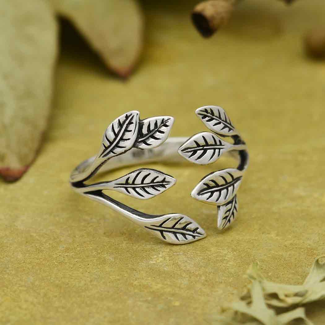 Sterling Silver Leaf Cluster Adjustable Ring - Poppies Beads n' More