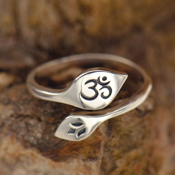 Adjustable Ring with Lotus and Om - Poppies Beads n' More