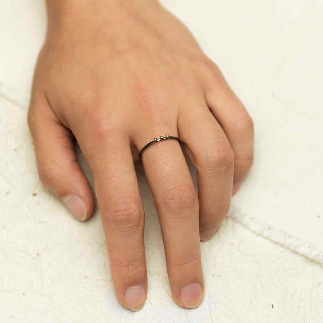 Black Sterling Silver Ring with 3 Bronze Granulations - Poppies Beads n' More