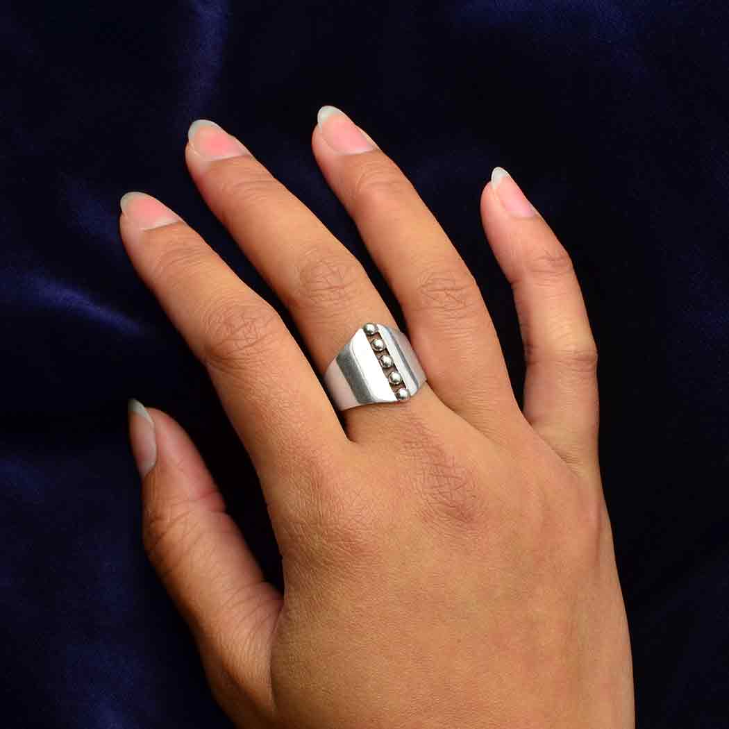 Sterling Silver Shield Ring with Granulation - Poppies Beads n' More