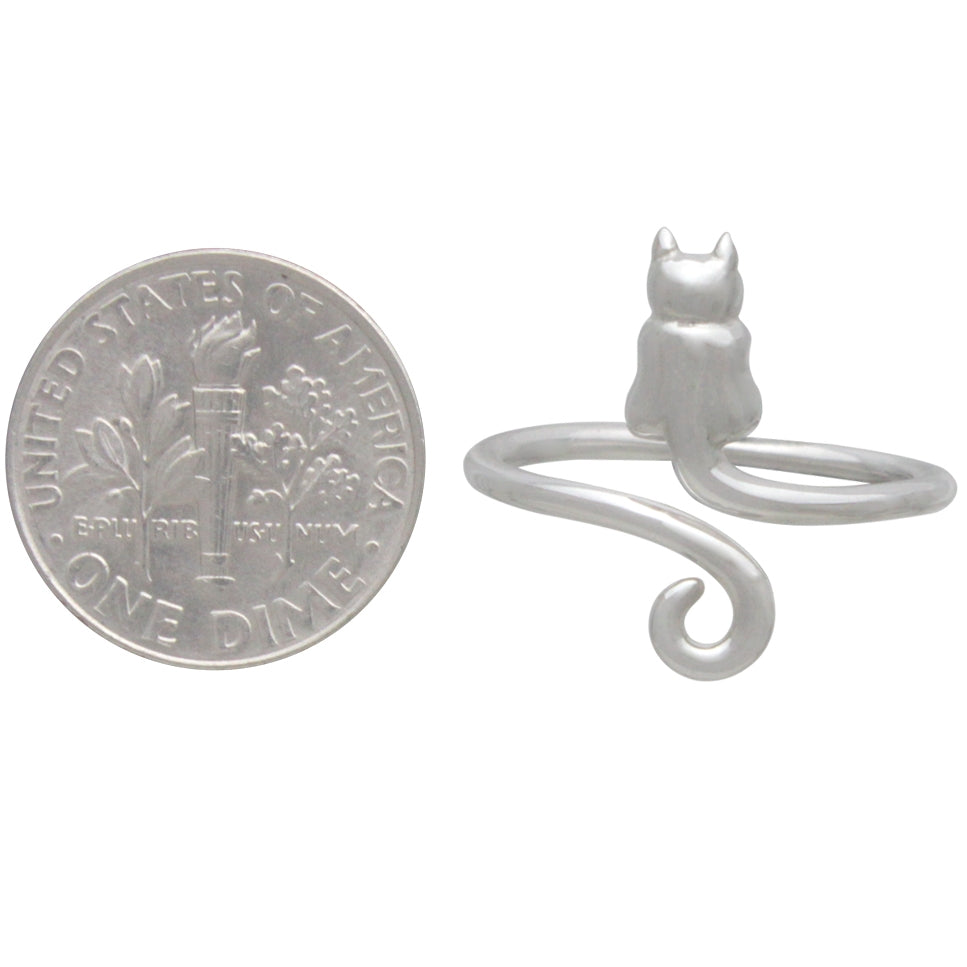 Sterling Silver Cat Ring - Adjustable Ring - Poppies Beads n' More