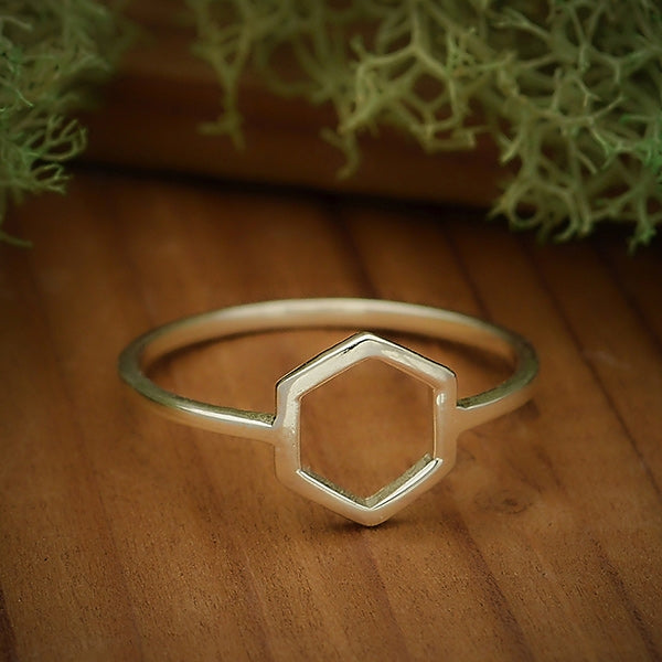 Sterling Silver Honeycomb Hexagon Ring - Poppies Beads n' More