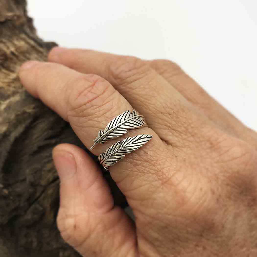 Sterling Silver Adjustable Feather Ring - Poppies Beads n' More