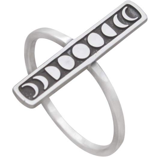 Sterling Silver Vertical Bar Ring with Moon Phases - Poppies Beads n' More