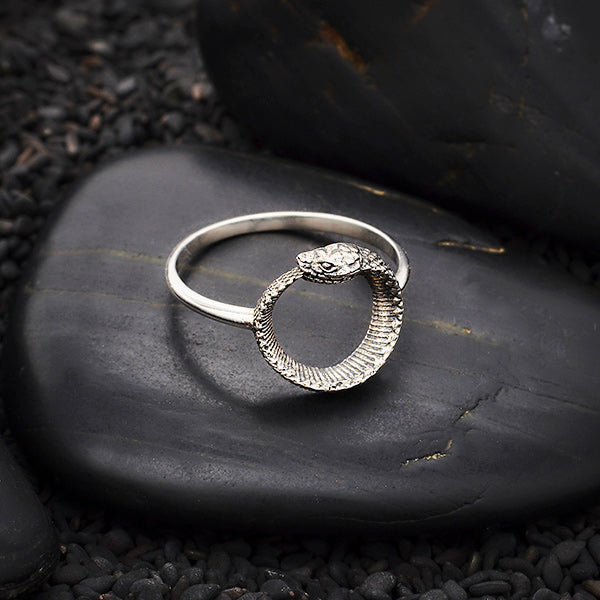 Sterling Silver Ouroboros Ring with Snake on Front - Poppies Beads n' More