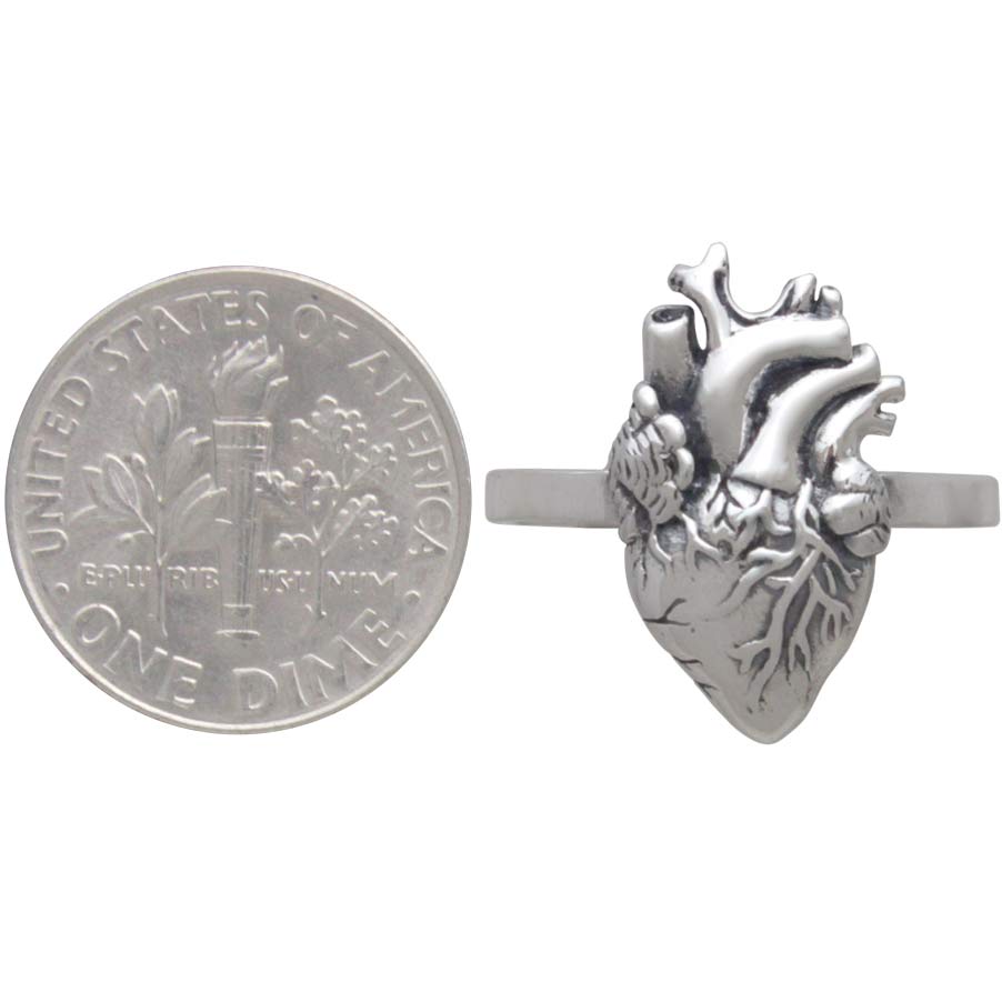 Sterling Silver Anatomical Heart Ring - Poppies Beads n' More