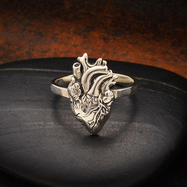 Sterling Silver Anatomical Heart Ring - Poppies Beads n' More