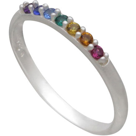 Sterling Silver Rainbow Stacking Ring with Nano Gems - Poppies Beads n' More