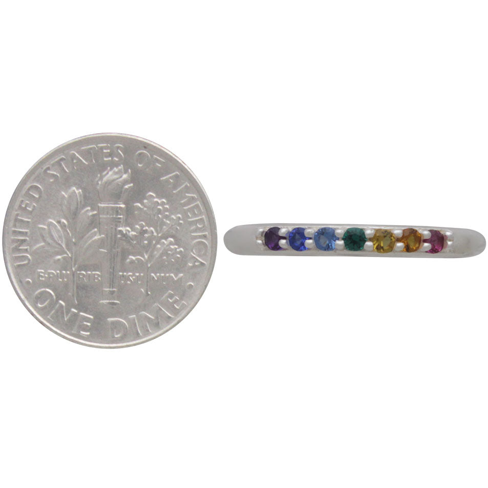 Sterling Silver Rainbow Stacking Ring with Nano Gems - Poppies Beads n' More