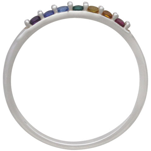 Sterling Silver Rainbow Stacking Ring with Nano Gems - Poppies Beads n' More