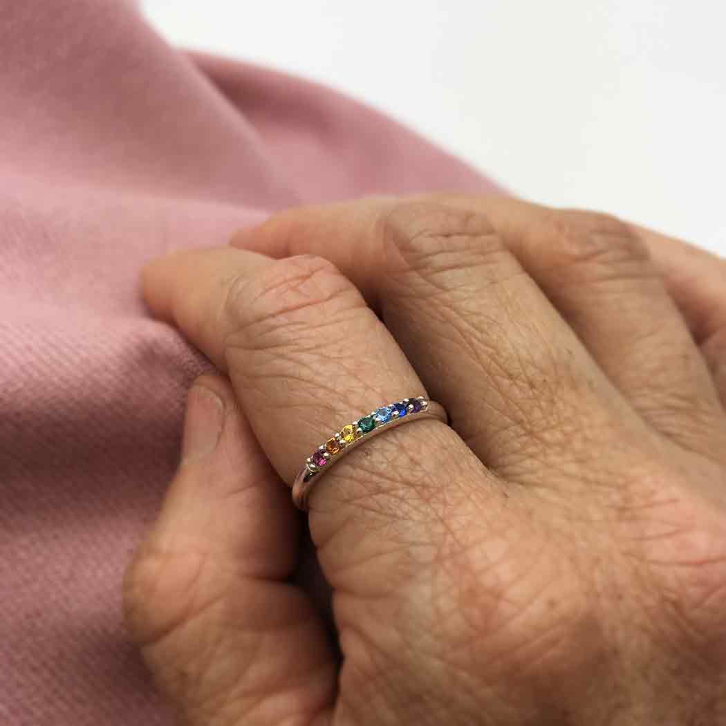 Sterling Silver Rainbow Stacking Ring with Nano Gems - Poppies Beads n' More