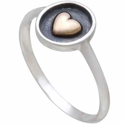 Sterling Silver Shadowbox Ring with Bronze Heart - Poppies Beads n' More