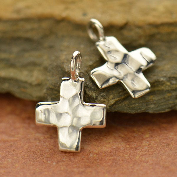 Hammered Finish Cross Charm - Poppies Beads n' More