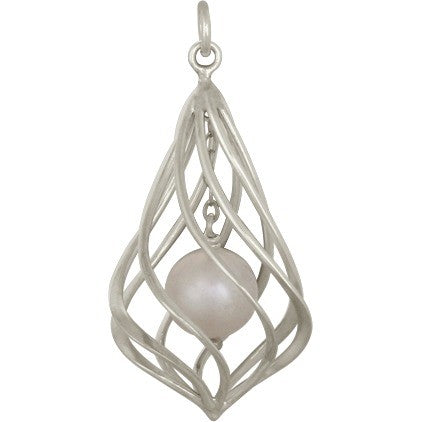 Sterling Silver Twisted Teardrop Cage with Pearl - Poppies Beads n' More