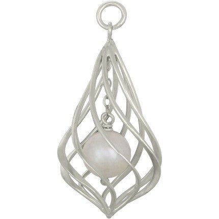 Sterling Silver Twisted Teardrop Cage with Pearl - Poppies Beads n' More