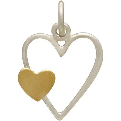 Sterling Silver Open Heart with Bronze Heart Charm - Poppies Beads n' More