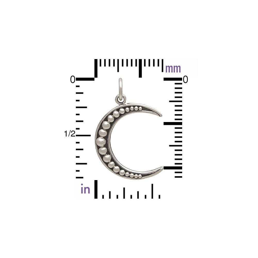 Sterling Silver Crescent Moon Charm with Granulation - Poppies Beads n' More