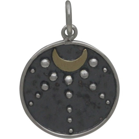 Sterling Silver Talisman Charm with Moon and Granulation - Poppies Beads n' More