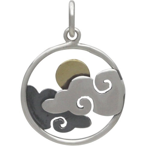 Sterling Silver Cloud Charm with Bronze Sun - Poppies Beads n' More