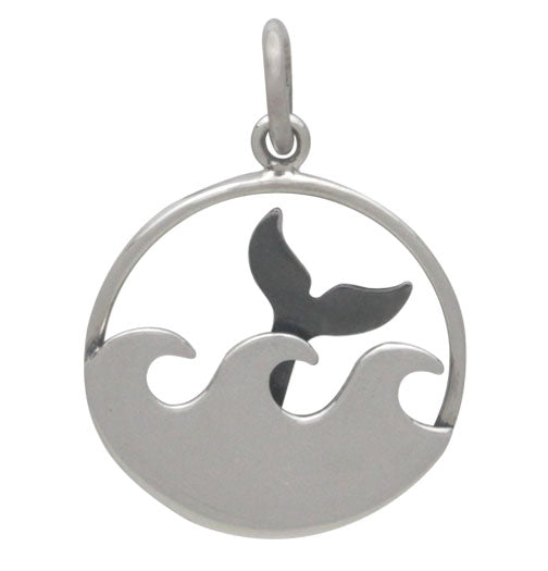 Sterling Silver Whale Tail and Ocean Waves Charm - Poppies Beads n' More