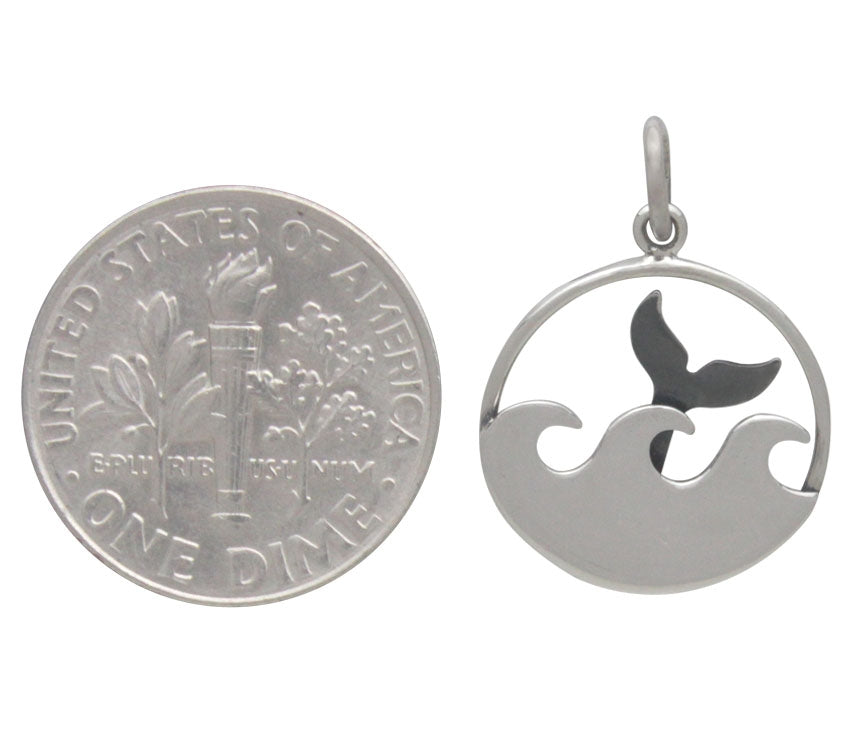 Sterling Silver Whale Tail and Ocean Waves Charm - Poppies Beads n' More