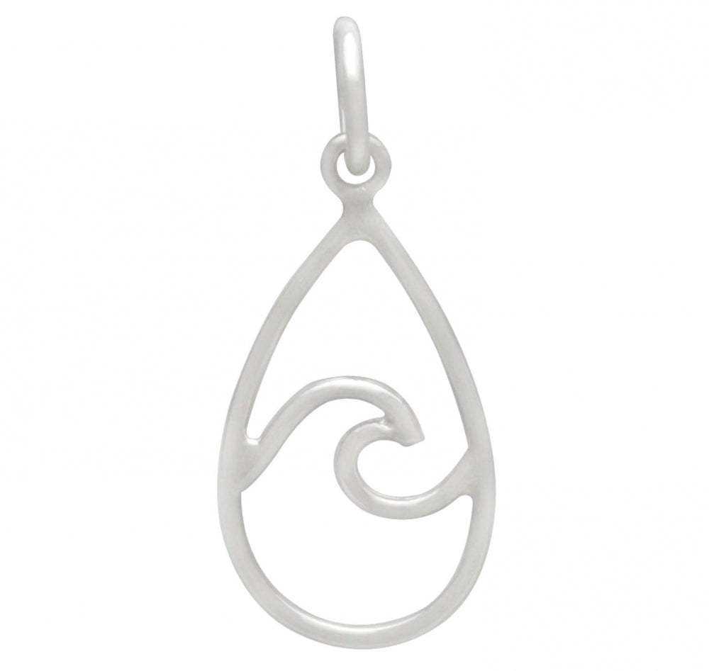 Sterling Silver Wire Wave Charm - Teardrop Shape - Poppies Beads n' More