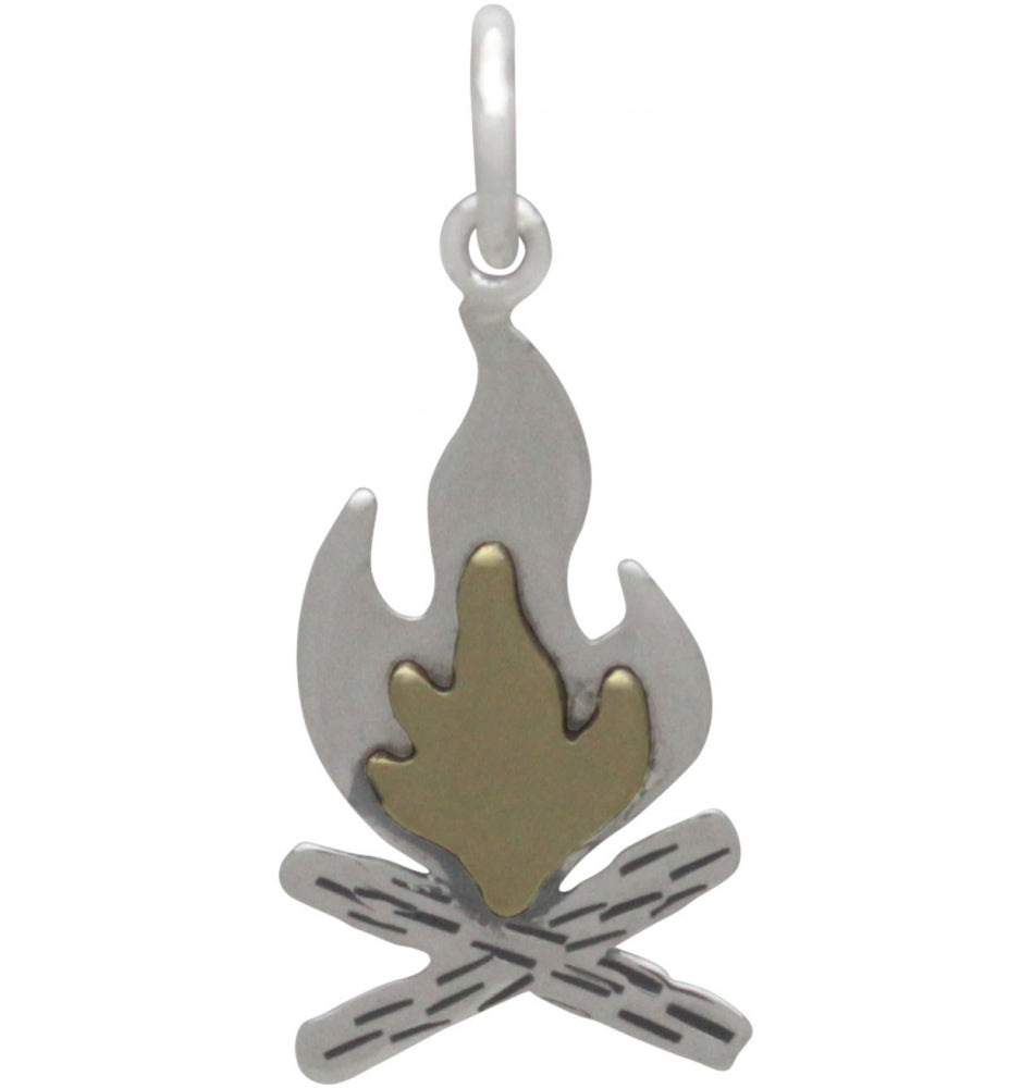 Sterling Silver Campfire Charm with Bronze Flames - Poppies Beads n' More